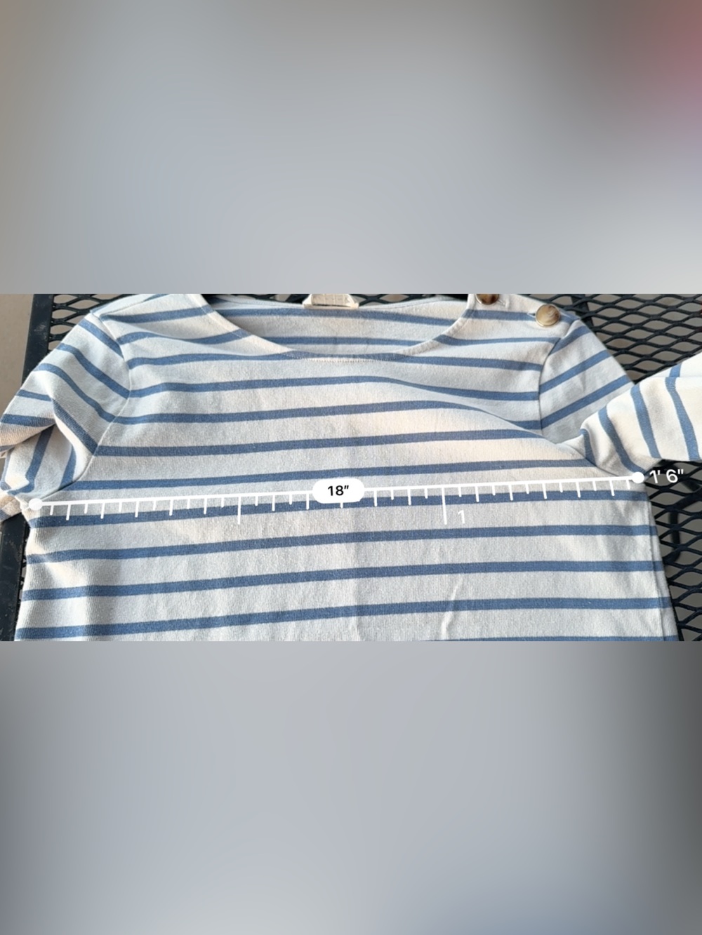 Sezane Colette mariniere blue Ecru Striped Button-Shoulder Top Sz Small - Picture 9 of 10